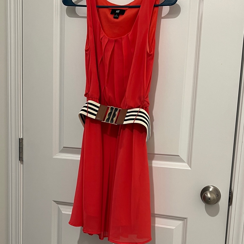 Iz Byer Red Mini Dress with Striped Belt